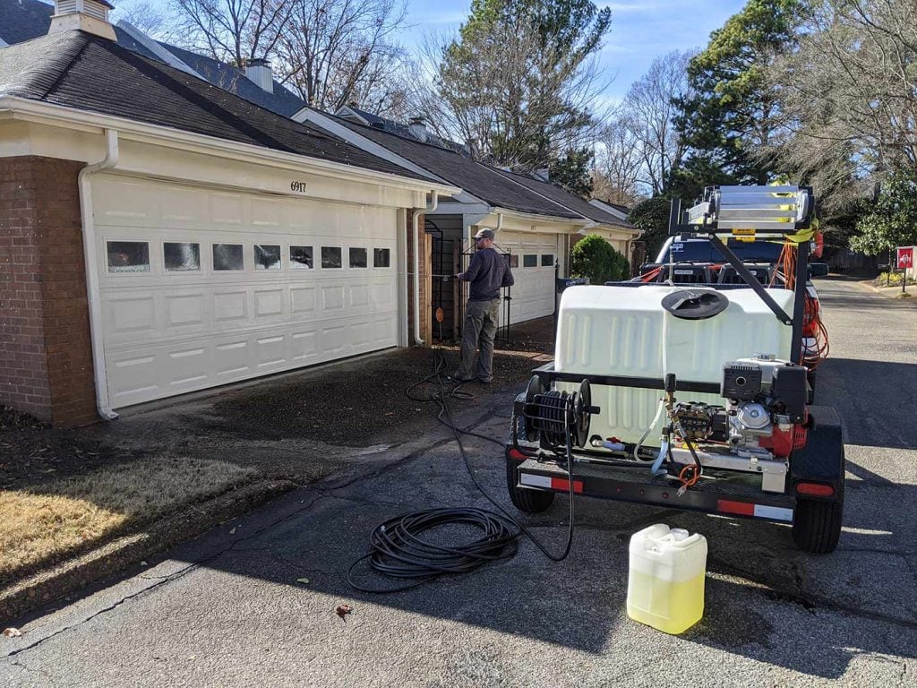 pressure washing house